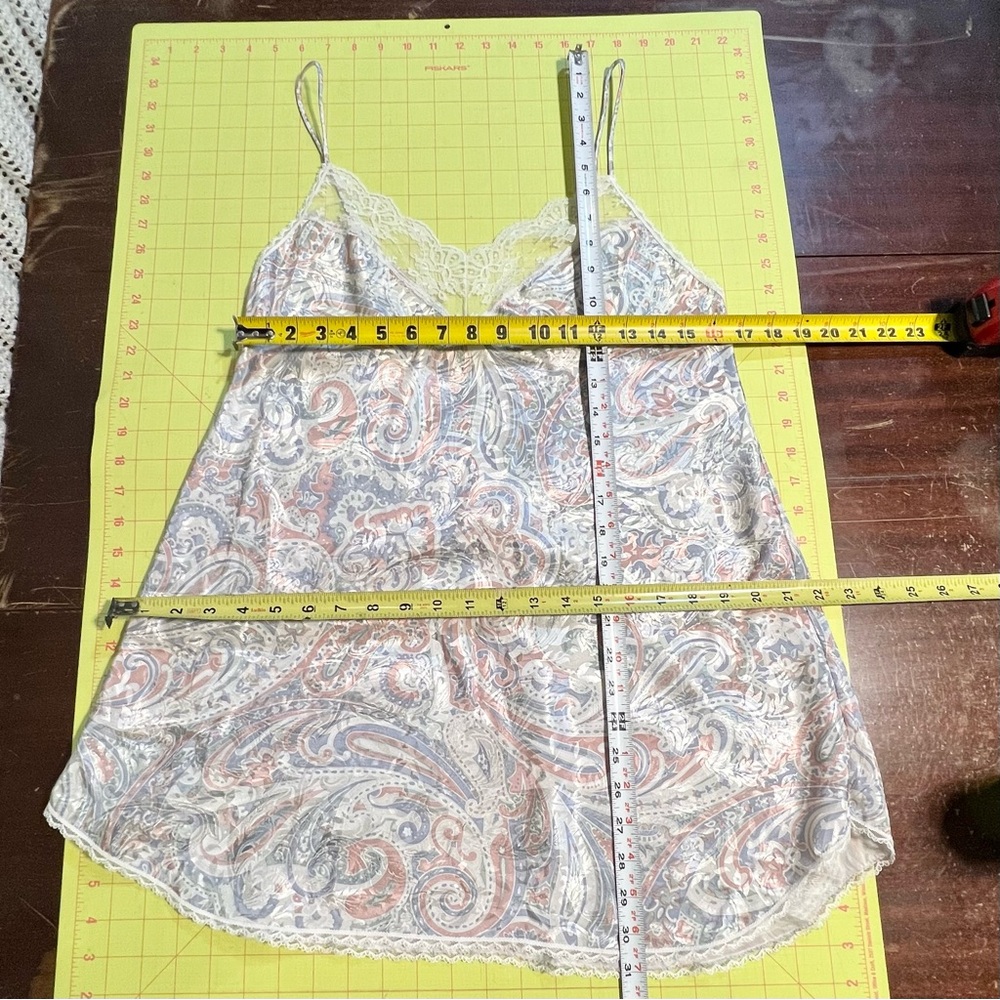 VINTAGE 80s pastel paisley floral silky satin nightgown mini midi lace - Picture 10 of 10